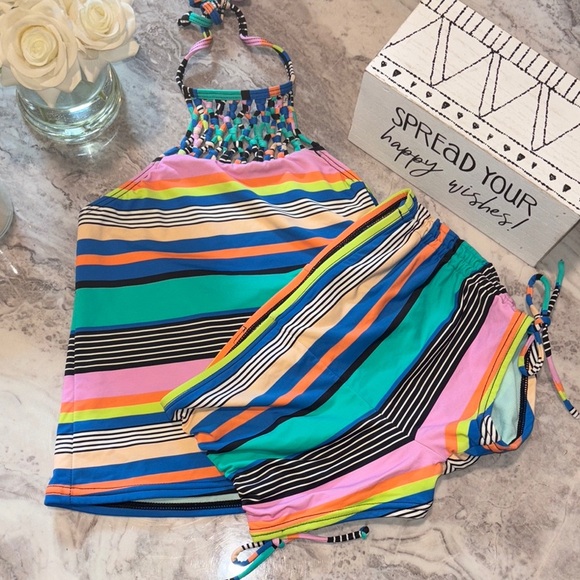Hobie Colorful Striped Halter Top and Shorts Set - Picture 1 of 8